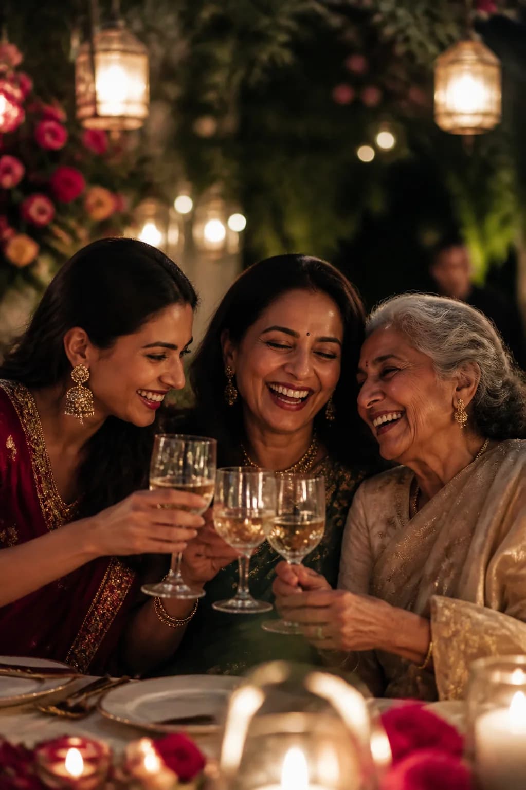 Family and friends raising a toast together